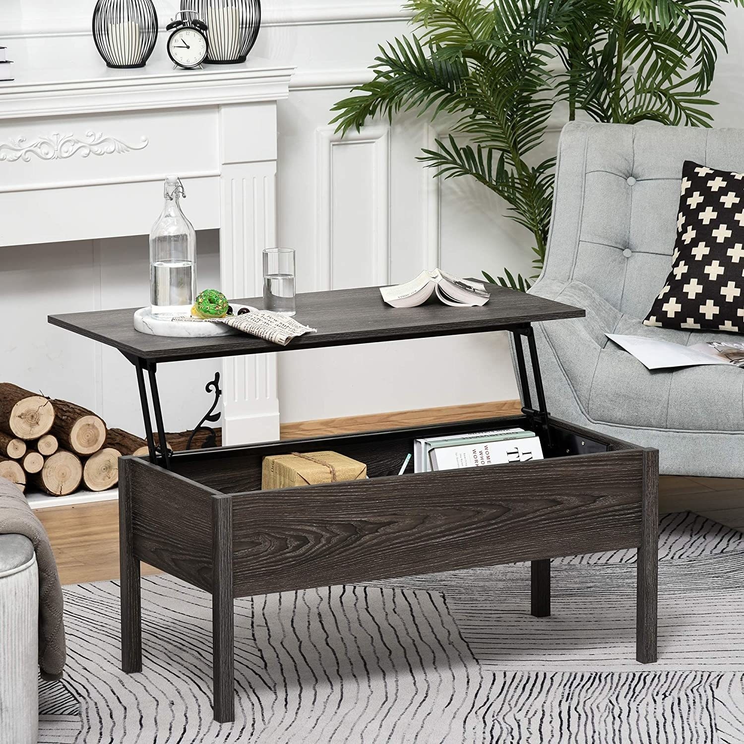 Read more about Brown wooden lift top coffee table with storage tan